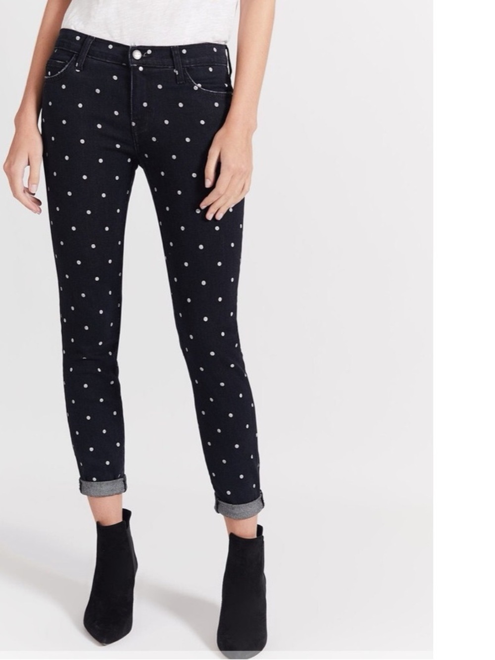 Current/Elliott Black Skinny Jeans with White Polka Dots